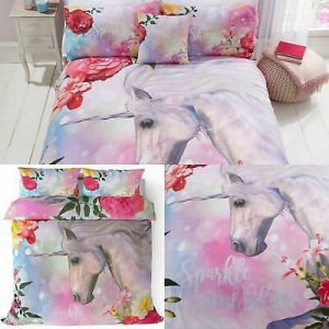 miriamshop מוצרי בית  Pink Duvet Covers Sparkle & Shine Unicorn Floral Girls