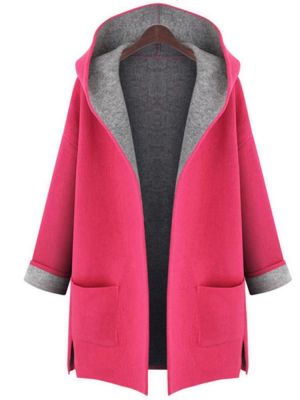 miriamshop בגדי נשים  L-5XL Women Solid Color Autumn Winter Hooded Coats with Pockets