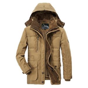 miriamshop בגדי גברים  Mens Thick Fleece Winter Coat Hooded Outdoor Solid Color Jacket